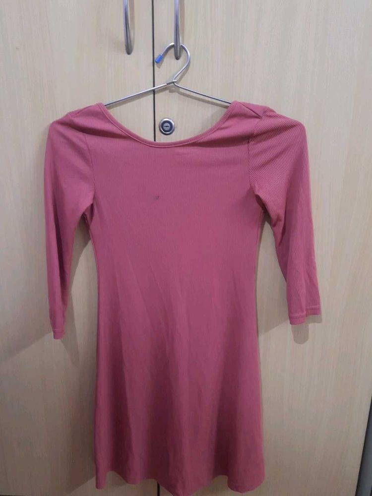 Chic Rose Pink 3/4 Sleeve Backless Dress