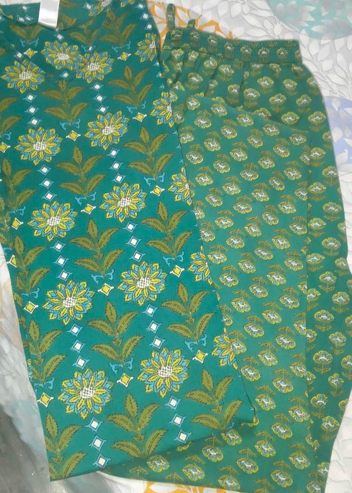 Teal Kurta Set with Floral Print