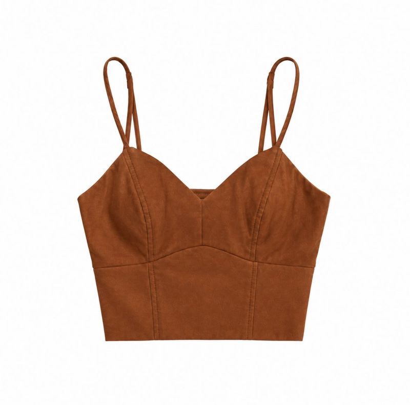 Brown PU Crop Top