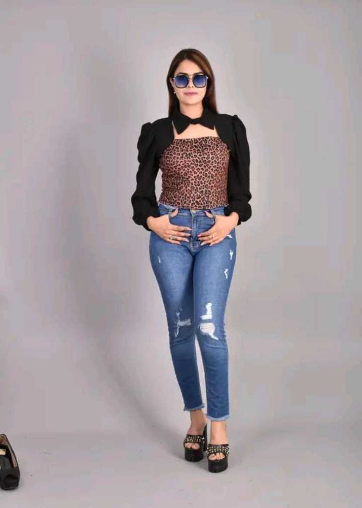 Stylish Animal Print Top with Bolero