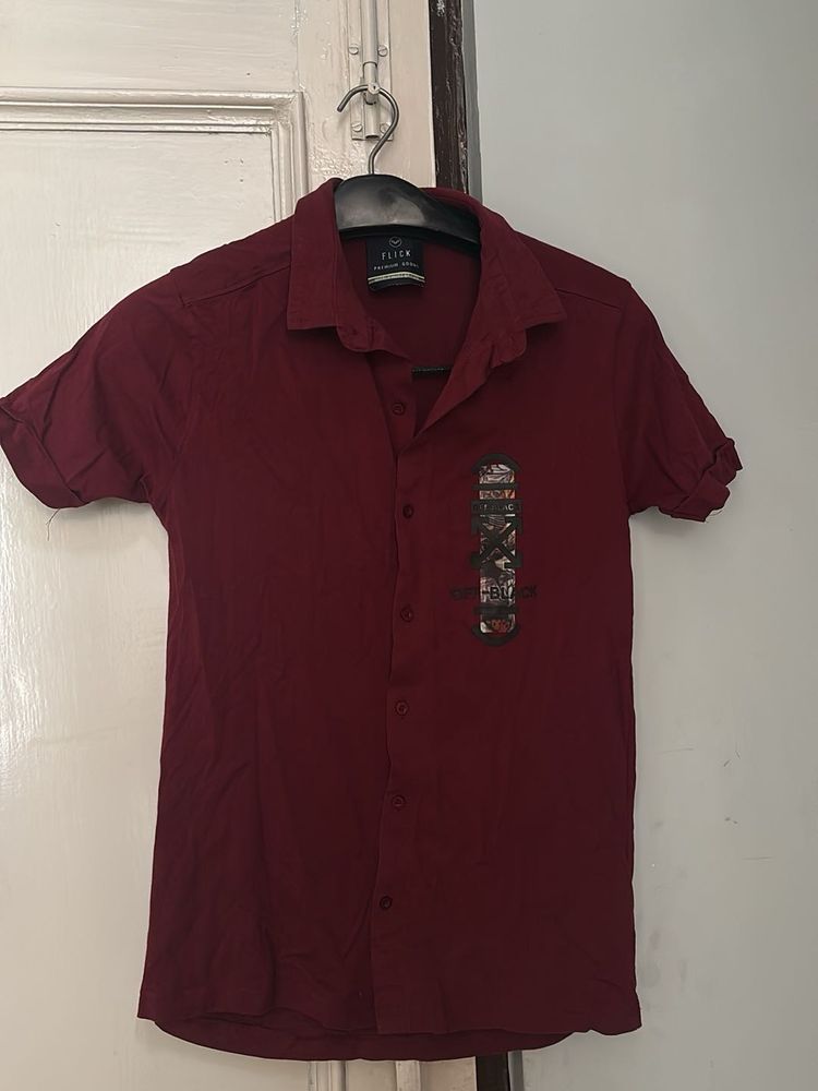 Maroon Short Sleeve Shirt with Graphic Print