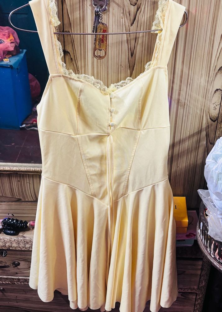 Cute Yellow Lace Trim Dress