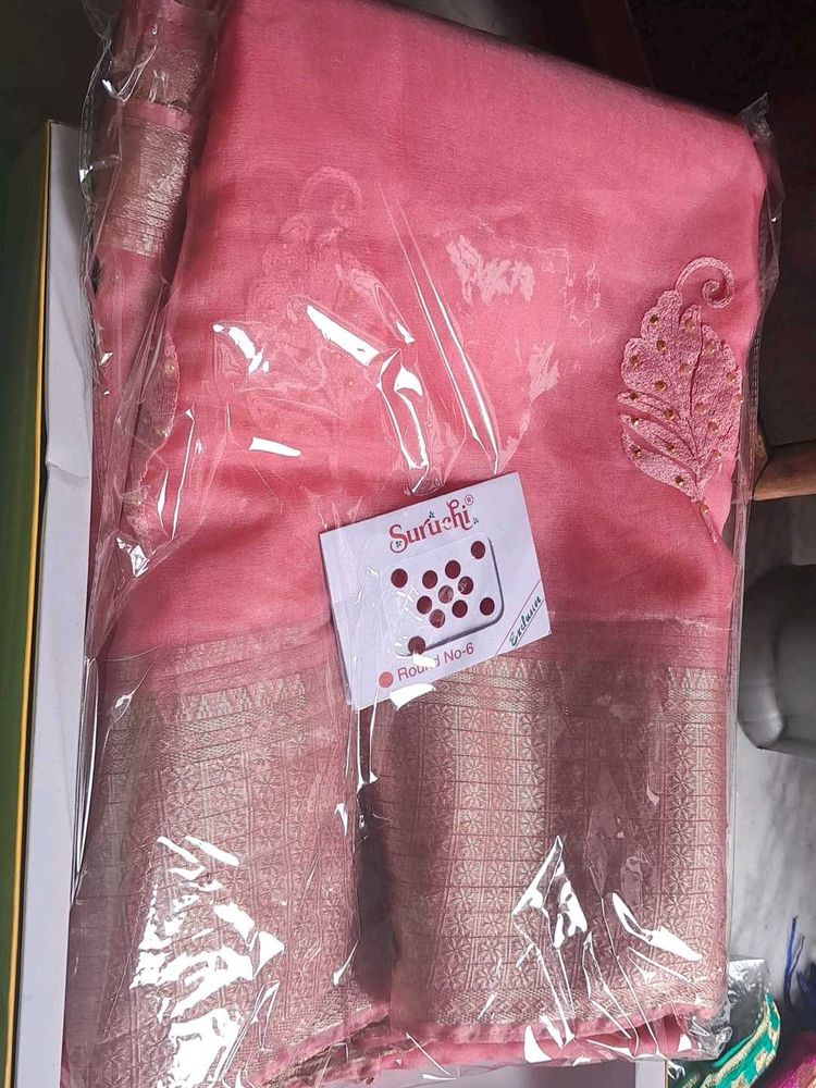 Beautiful Pink Saree with thread work
