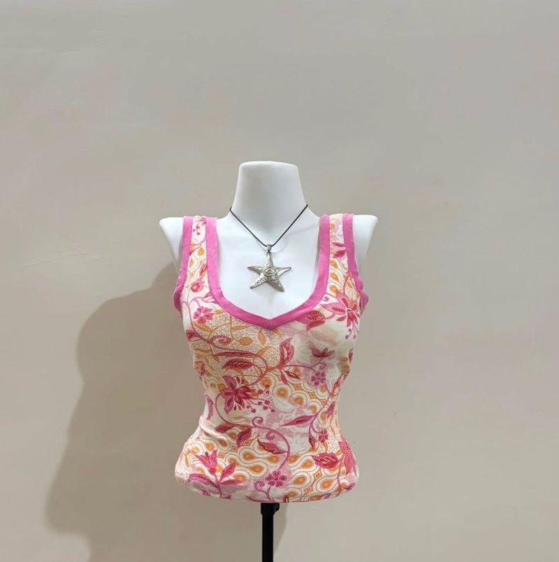 Pink y2k floral thrift tank top