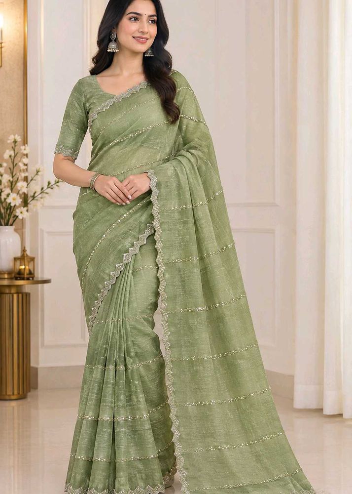 Elegant Green Sequined Saree
