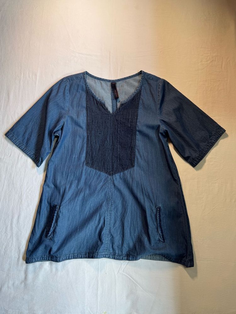 Blue Denim V-Neck Kurta