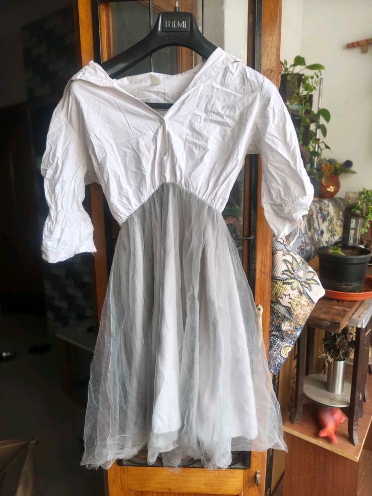 White &amp; Grey Tulle Dress