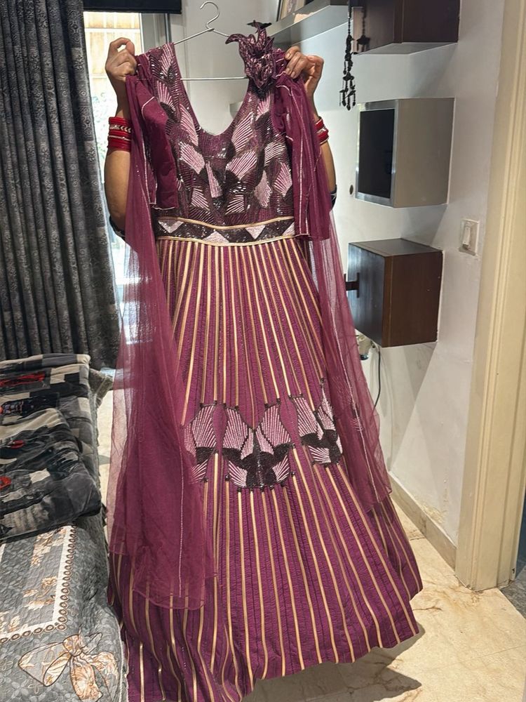 Elegant Maroon &amp; Gold Gown