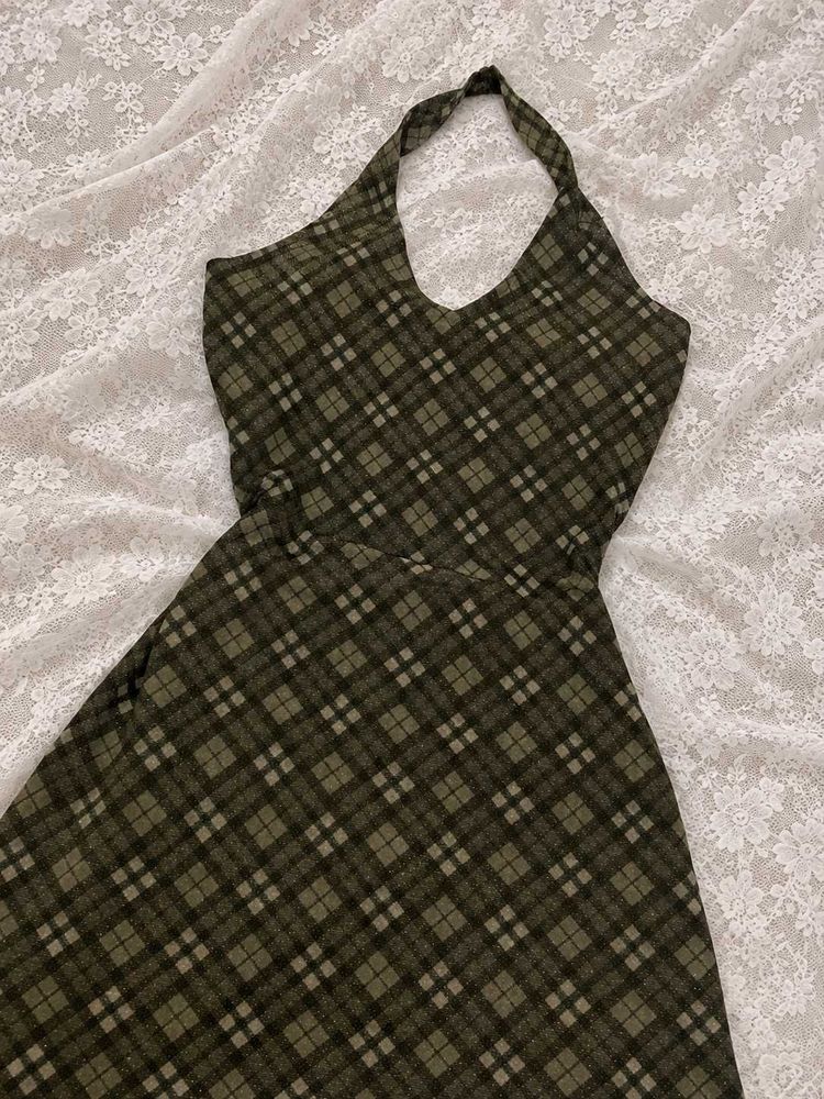Green Plaid Halter Dress