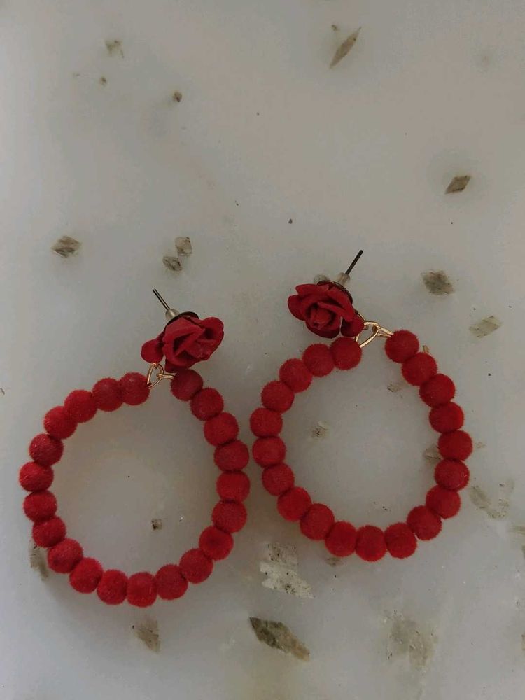 Red Rose Hoop Earrings