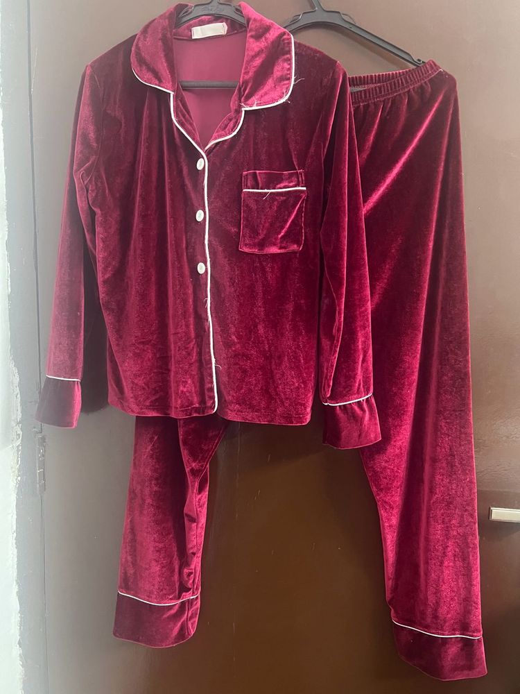 Burgundy Velvet Pajama Set
