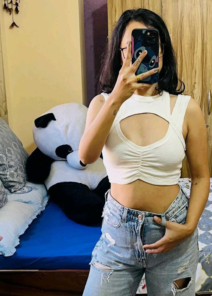 Stylish White Cut-out Ruched Crop Top