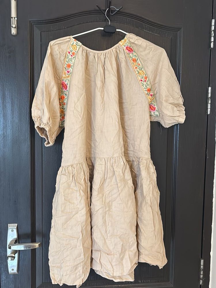 Boho Embroidered Linen Dress
