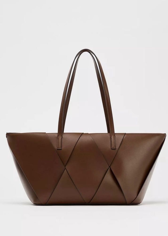 Zara Brown Woven Tote Bag