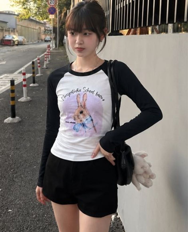 Cute Rabbit Graphic Long Sleeve Top