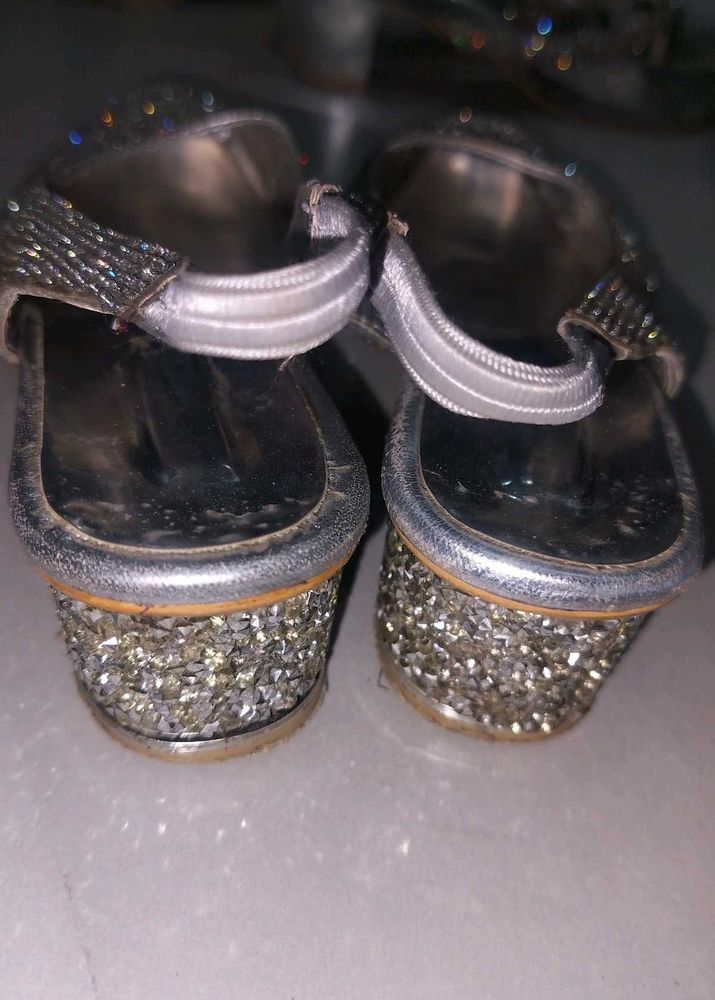 Sparkly Silver Wedge Sandals