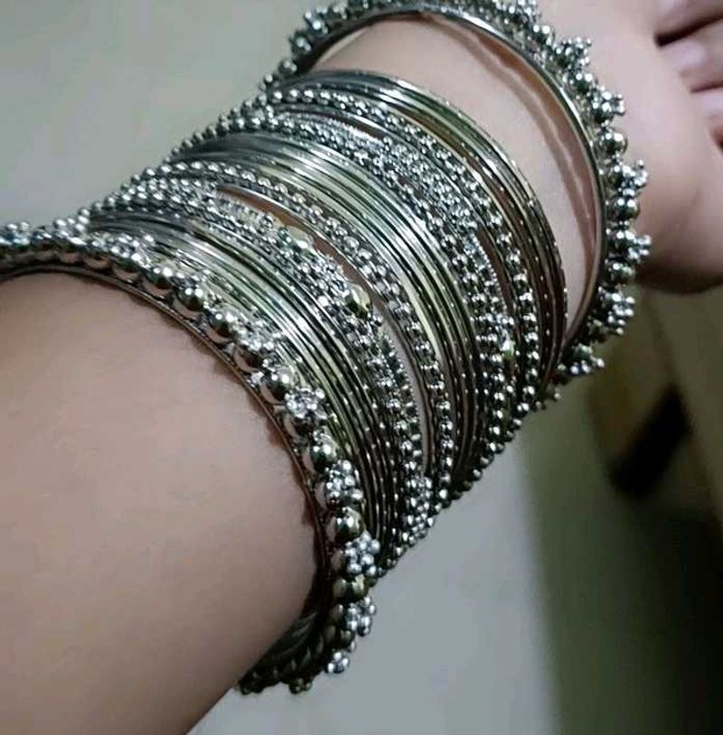 Set of Oxidized Silver Bangles
