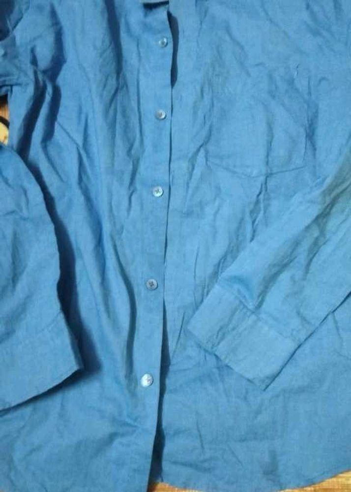 Blue Long-Sleeve Button-Up Shirt