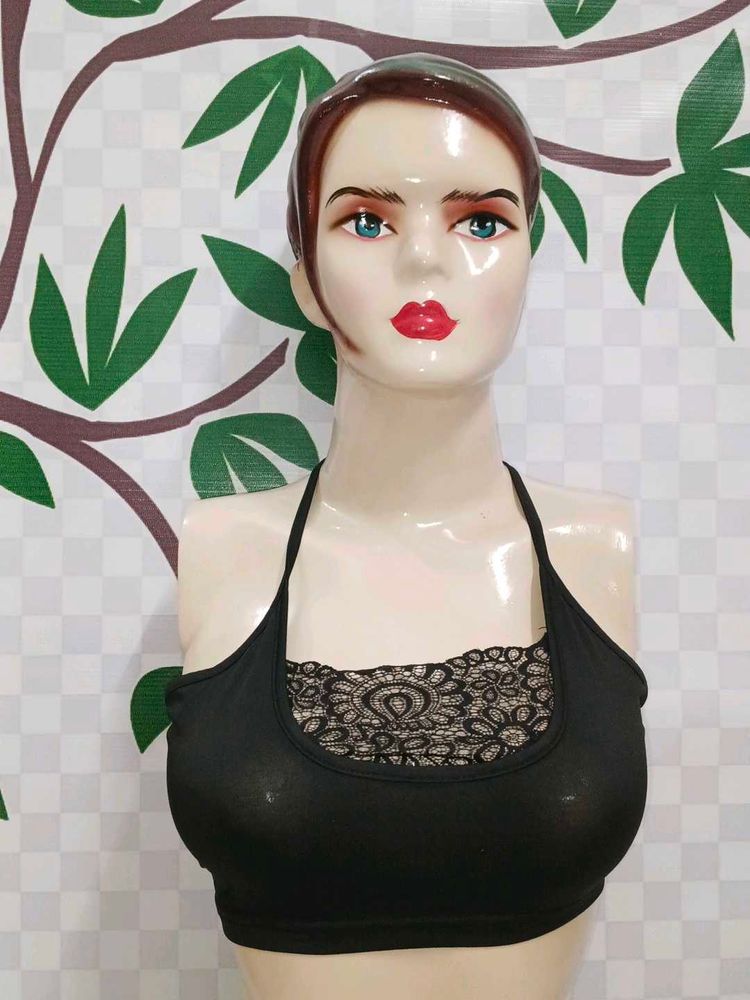 (600)Black Lace Trim Bralette