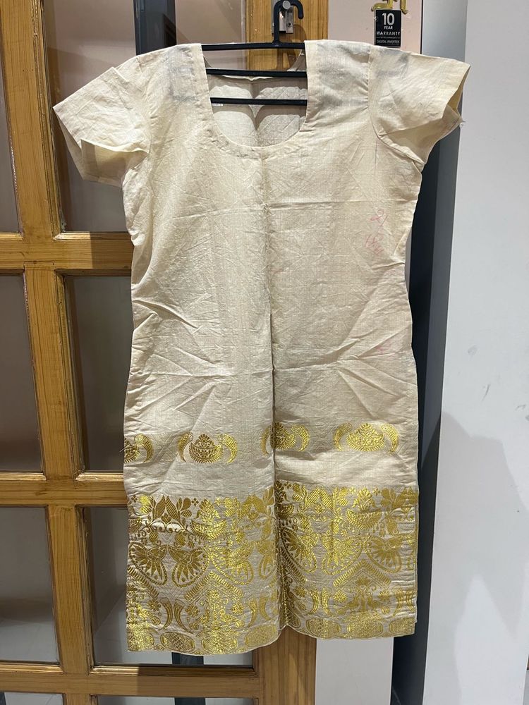 Elegant Cream Kurta with Gold Border