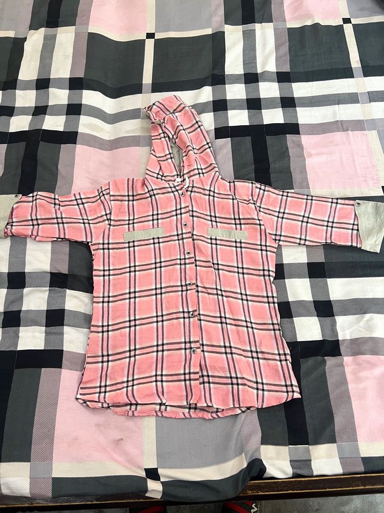 size(S) Pink Plaid Hooded Shirt💃✨