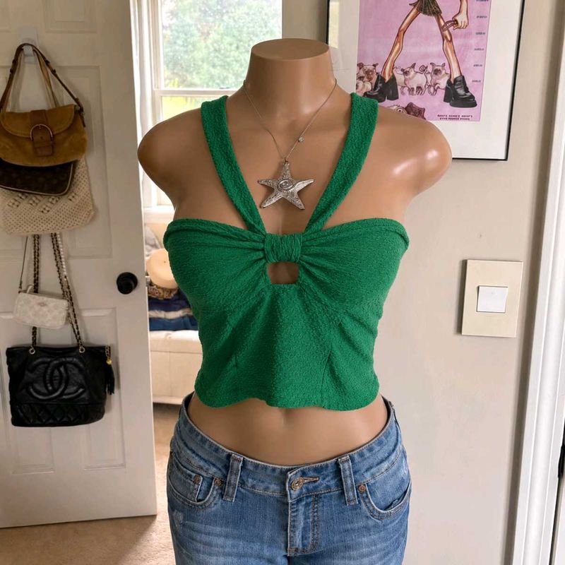 Y2k Emerald Keyhole Halter Crop Top