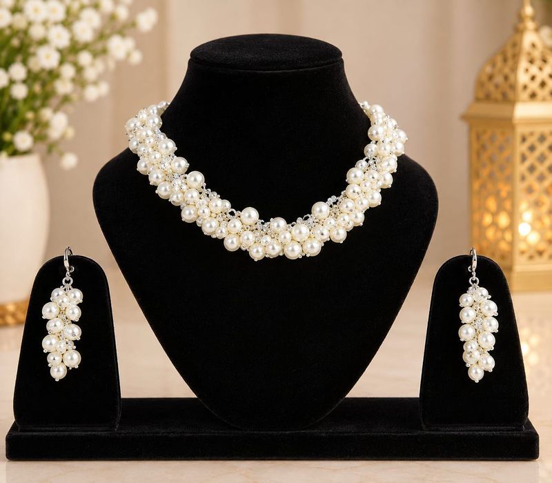 Elegant Pearl Necklace and Earrings Set