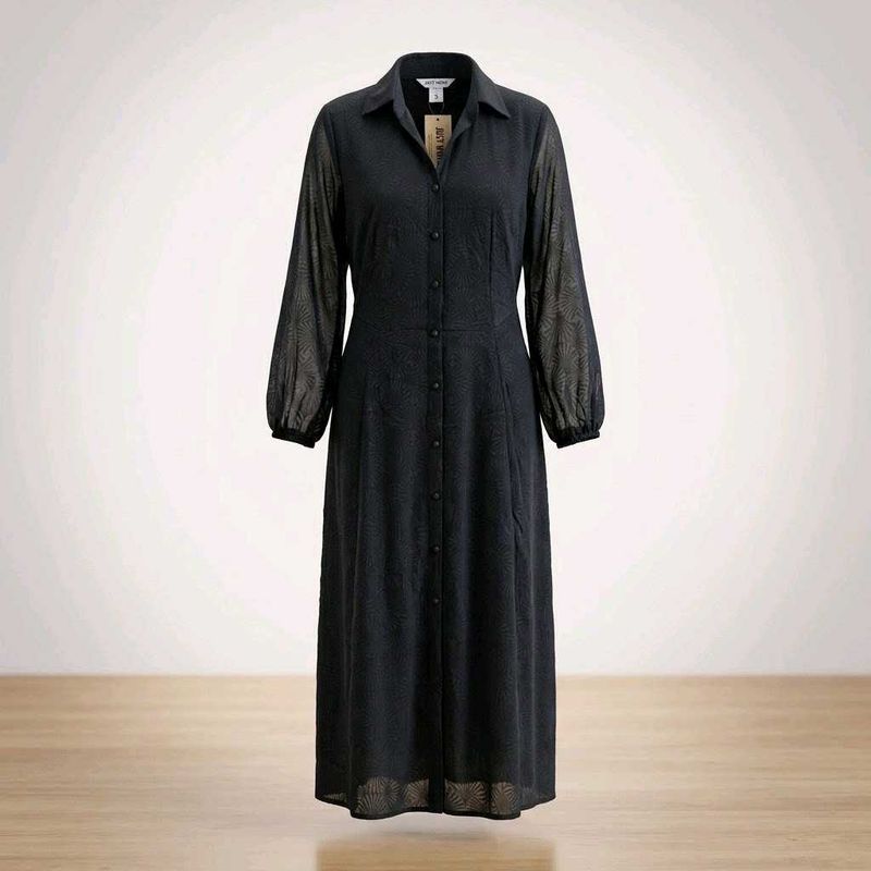 Elegant Black Button-Down Midi Dress