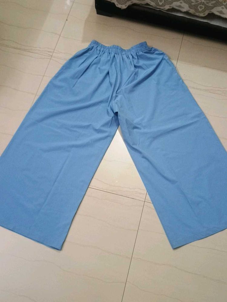 Blue Wide Leg Palazzo Pants|Pockets on both s