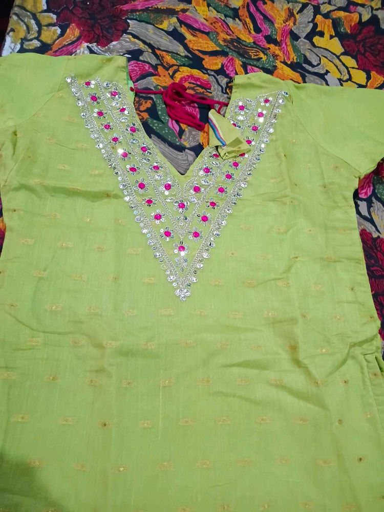 Embellished Lime Green Kurta