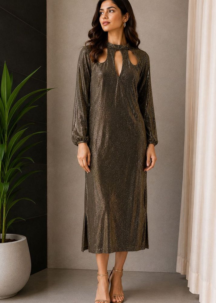 Sparkling Cutout Neck Midi Dress