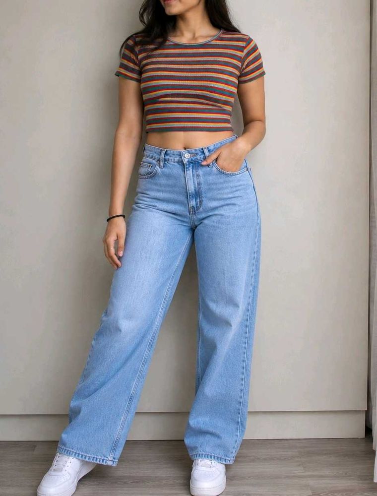 Multicolor Rainbow Striped Crop Top &amp; Free Gift