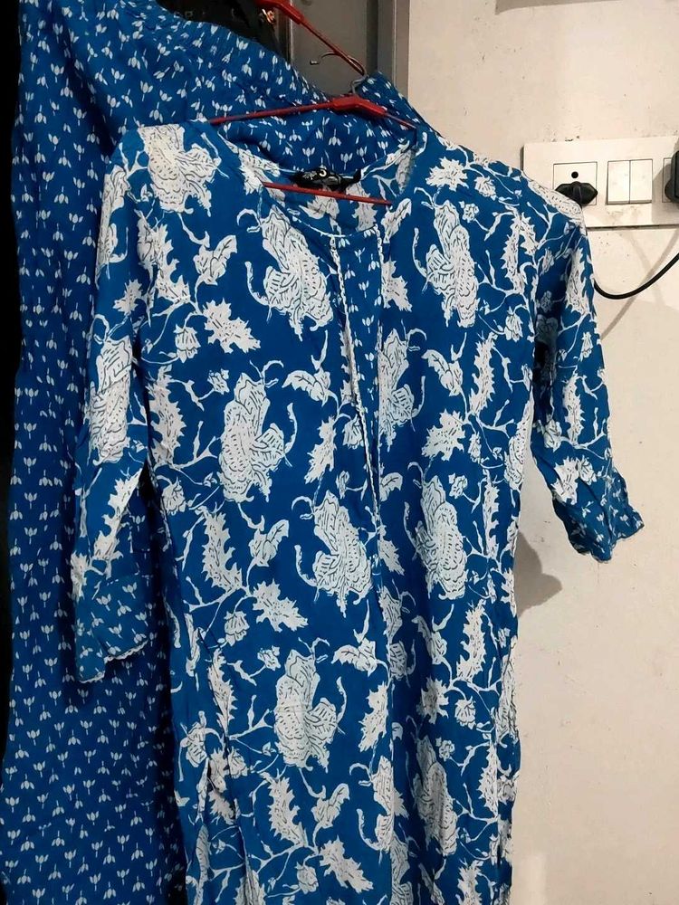 Blue Floral Print Kurta
