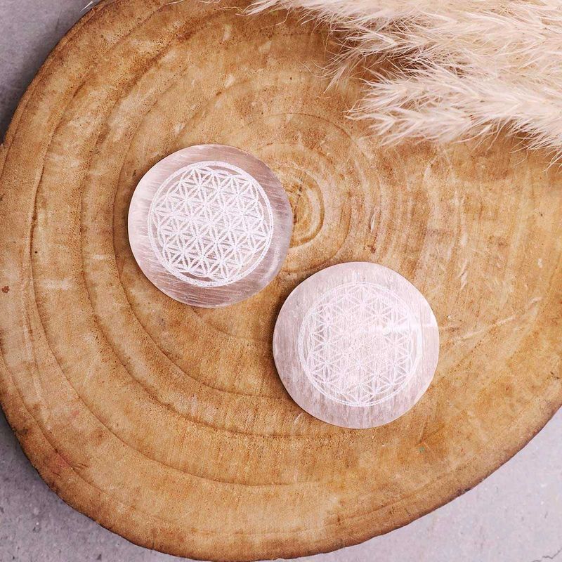 selenite mini disc plate stone cleansing charging