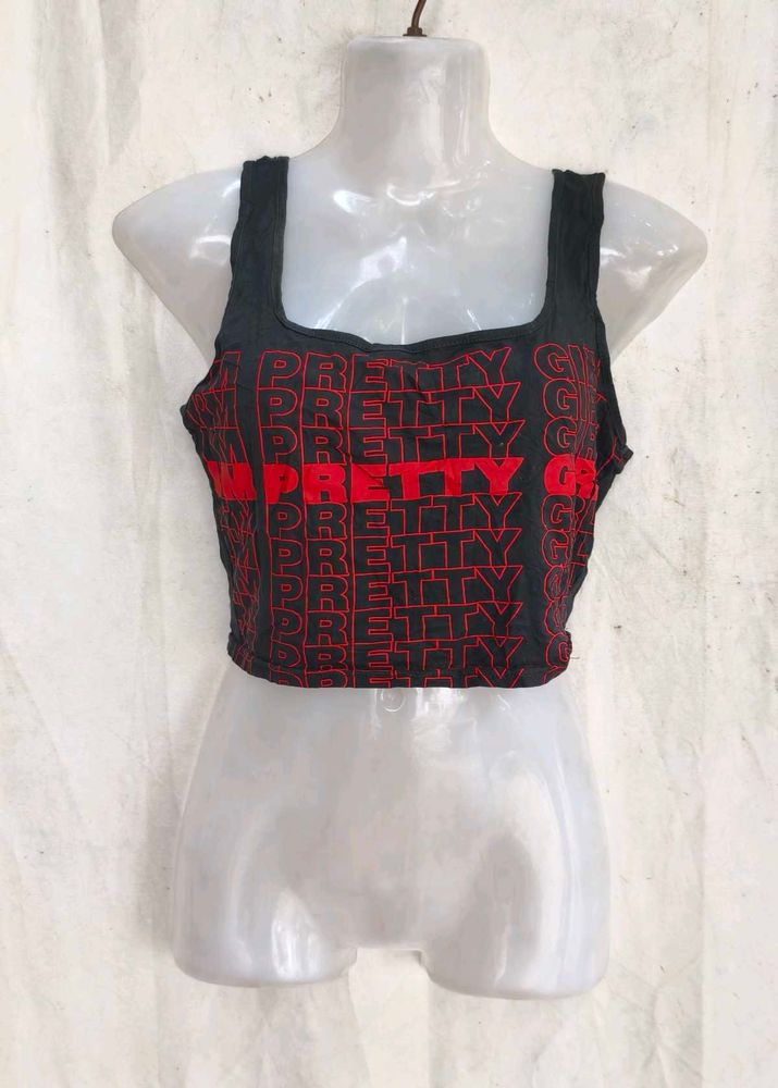 51810. Black &amp; Red "PRETTY" Crop Top
