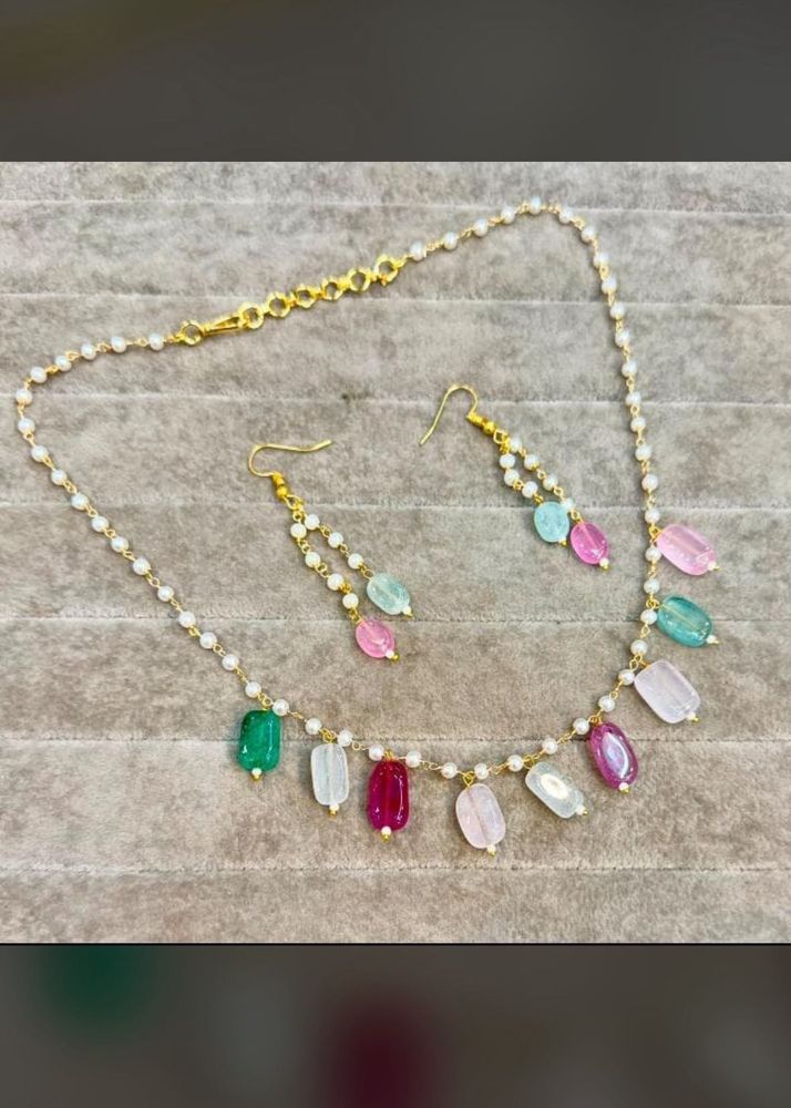 Multicolor Gemstone Necklace and Earrings Set
