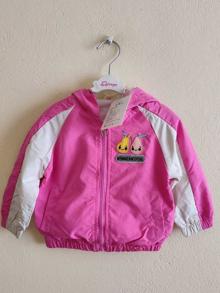 Cute Pink Hooded Jacket with Pear Applique