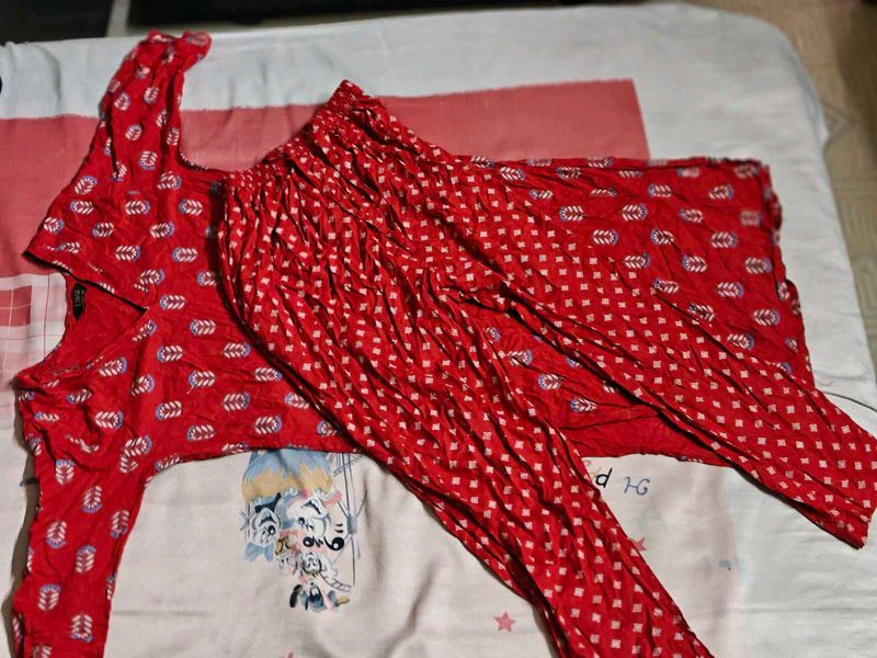 Red Printed Kurta Set