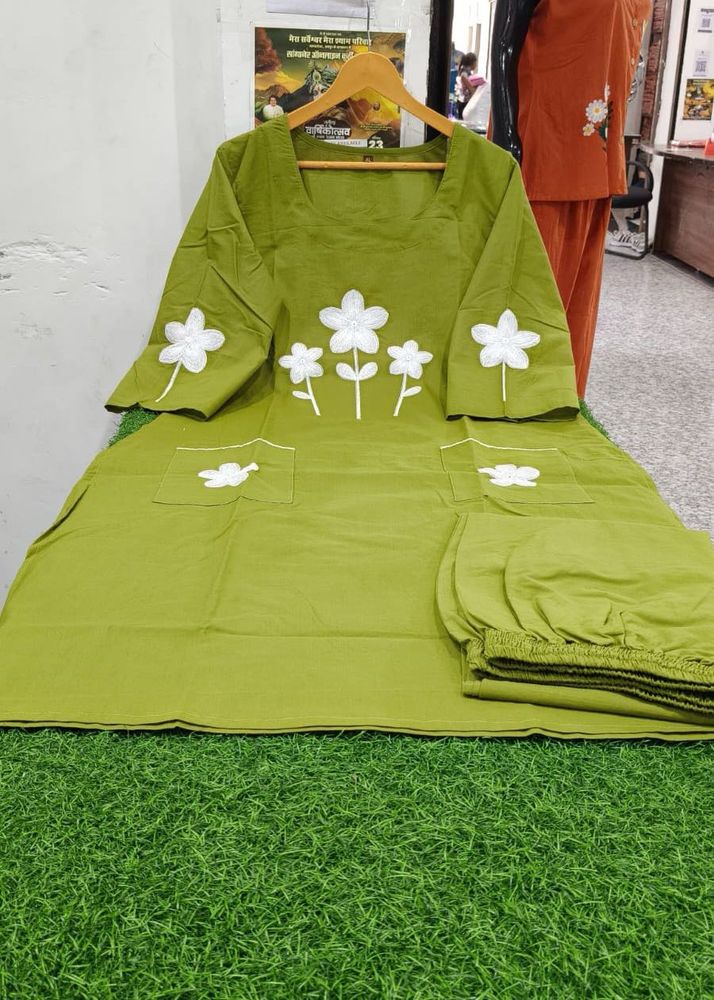 Trendy Olive Embroidered Co-ord Set