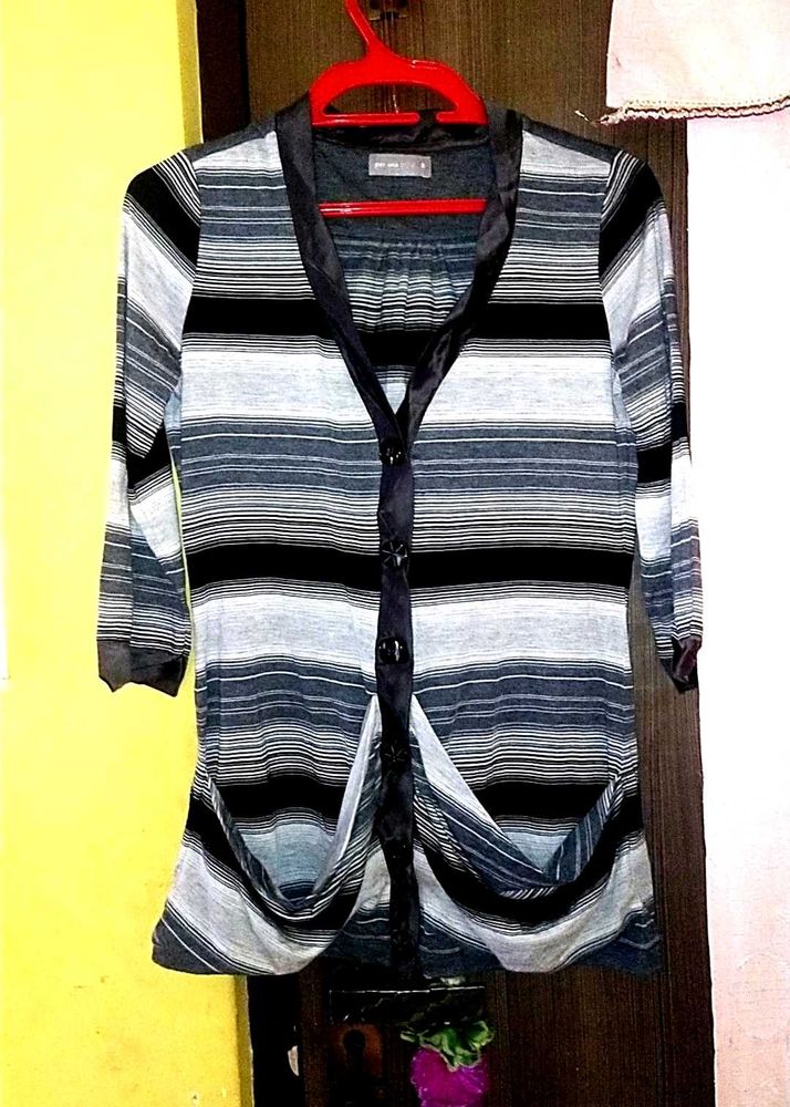 Striped Button-Down Tunic Top