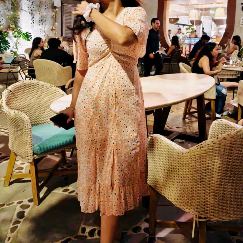 Peach Floral Midi Dress