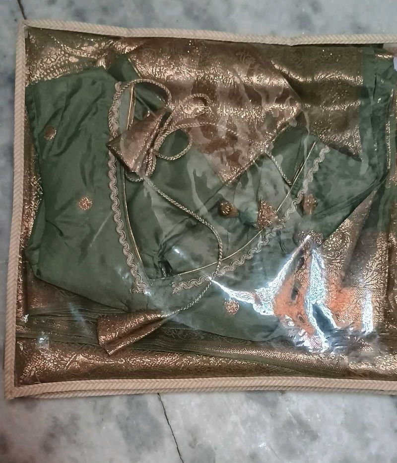 Elegant Olive Green Blouse with Golden Work dupatt