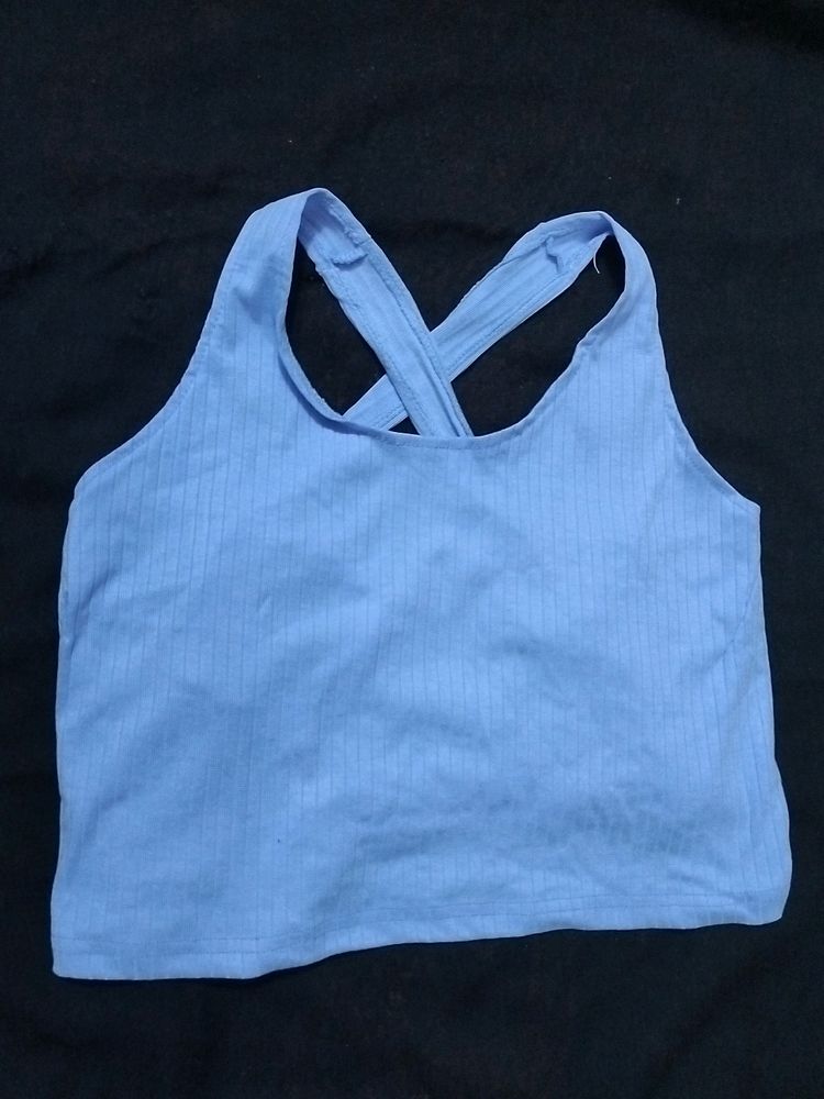 Blue Criss-Cross Back Tank Top