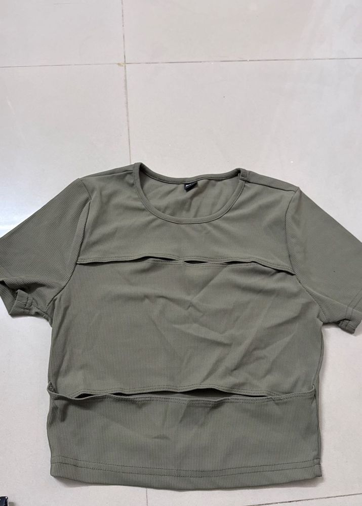 Olive Green Cropped Cut-Out Top