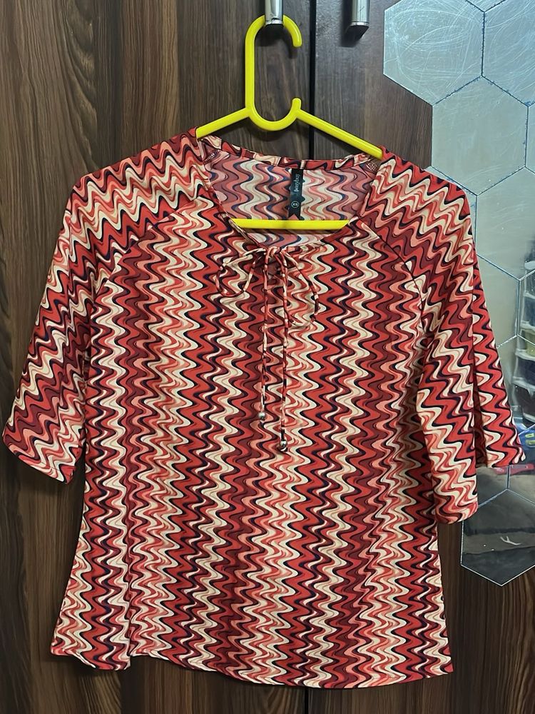 Boho Chevron Print Tie-Neck Top