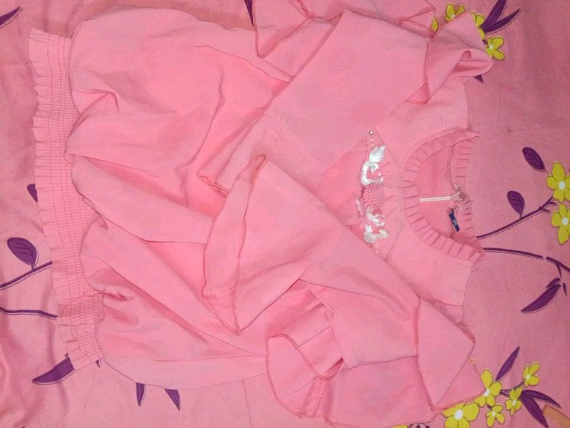 Women's Baby Pink Bell Sleeve Crop Top with Floral