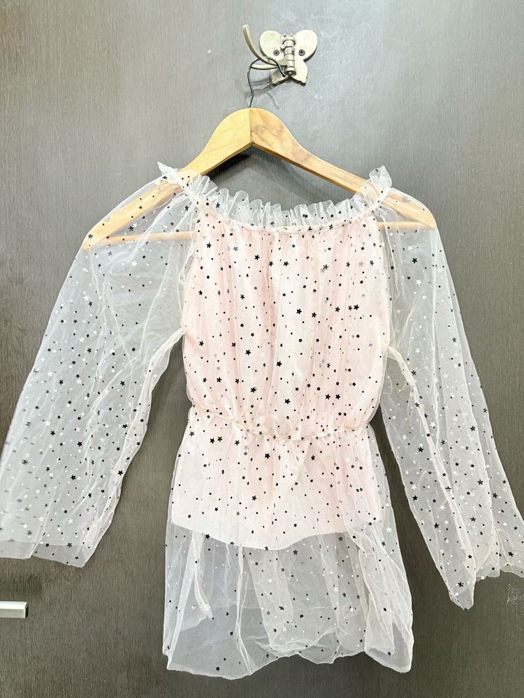 Sparkly Star Mesh Long Sleeve Top
