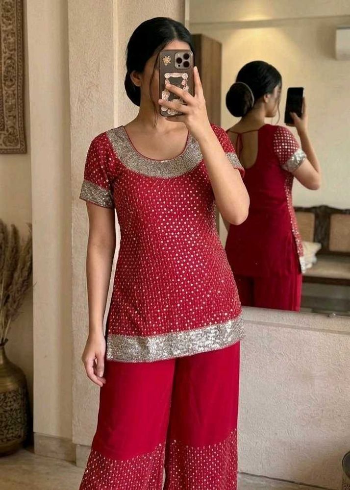 Embellished Palazzos Blood Red
