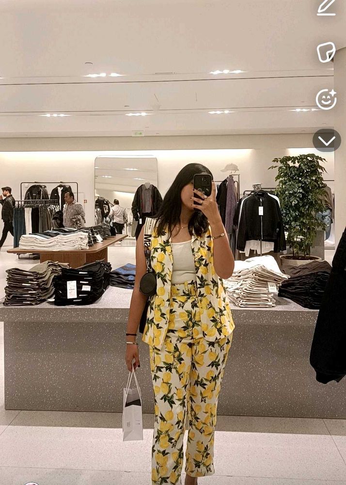 Floral lemon print two piece set