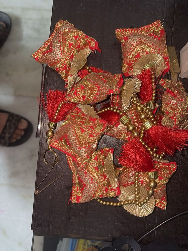 Red &amp; Gold Tassel Lehngha Hanging